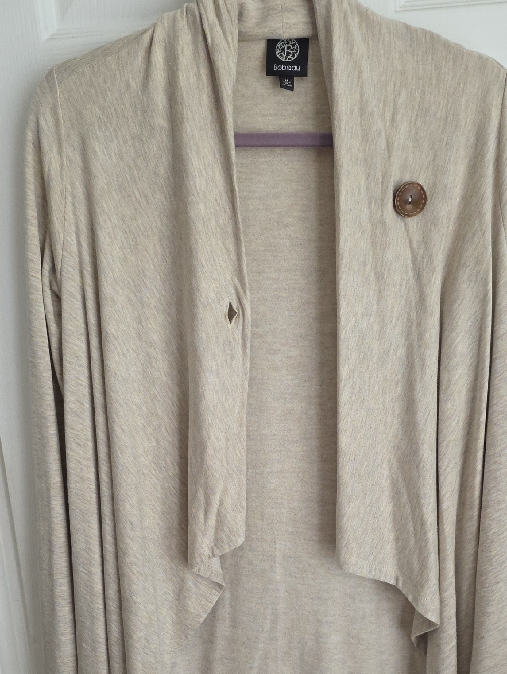 bobeau Light Cream Open-Front Draped Cardigan